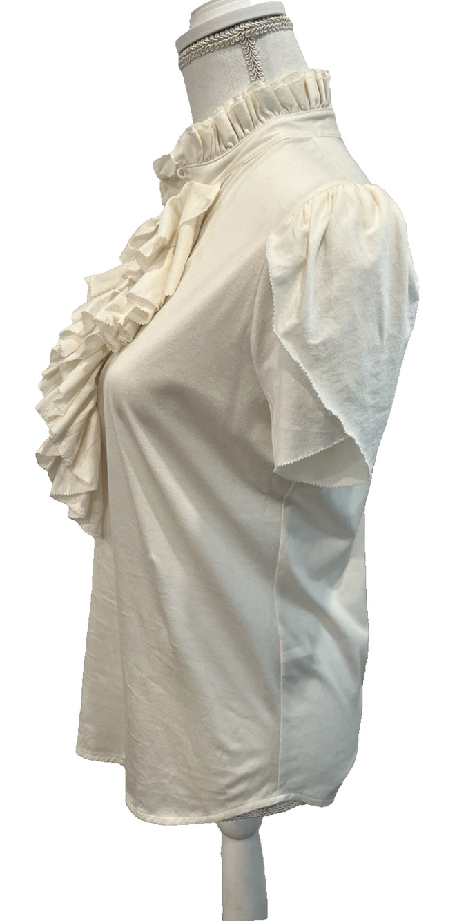 Ralph Lauren Ruffle Neck Cream Cotton Top Romantic Elevated Bohemian SZ L $198.